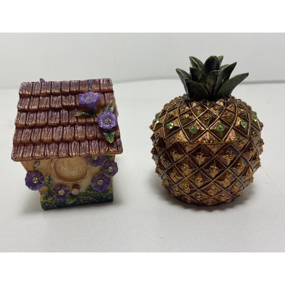 A Richesca Corp Pineapple & Birdhouse Resin Trinket Box Lot of 2 in Gift boxes - Picture 7 of 8